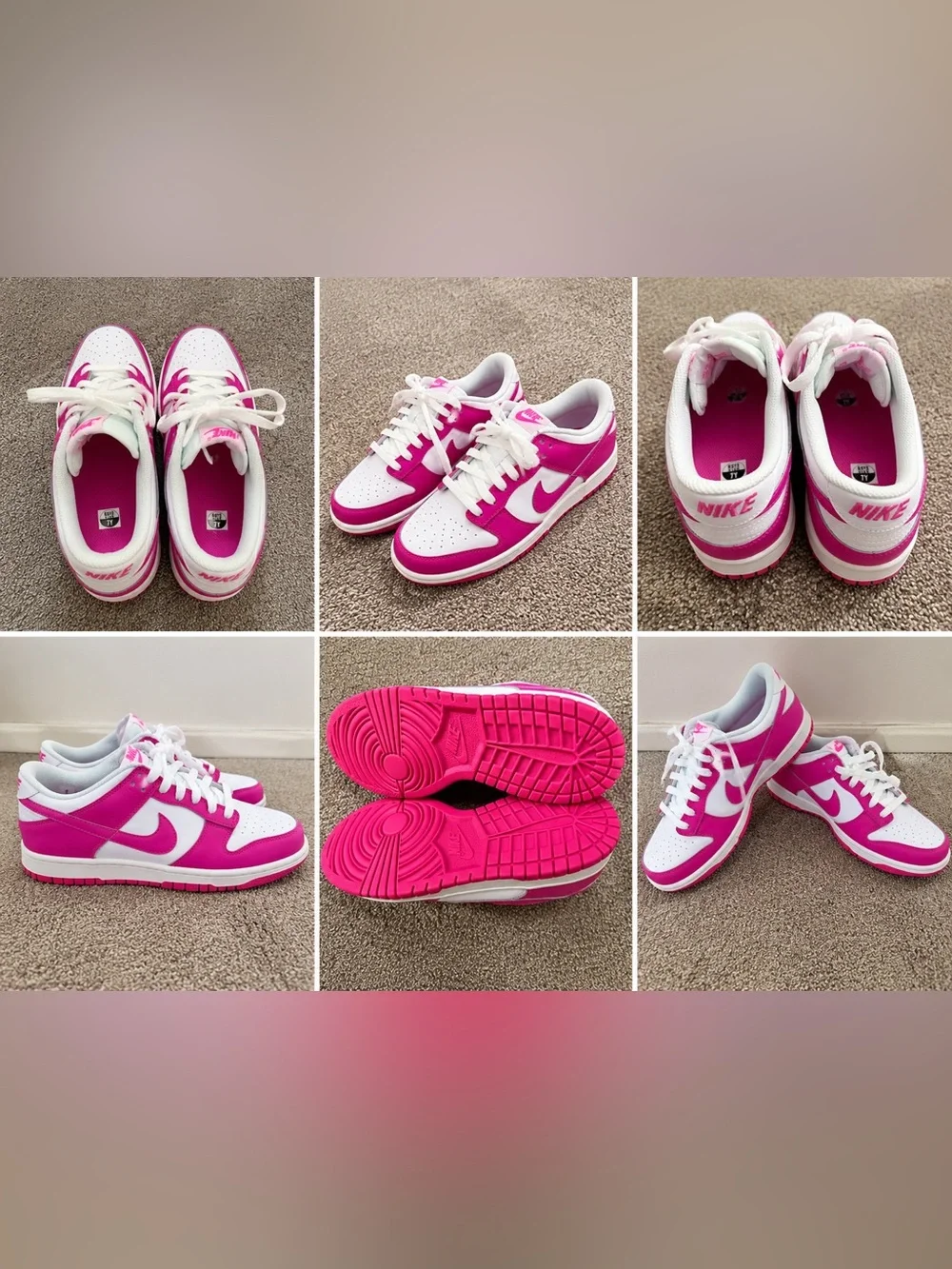 Nike Big Kids Dunk Low — White & Hot Pink GS 7Y